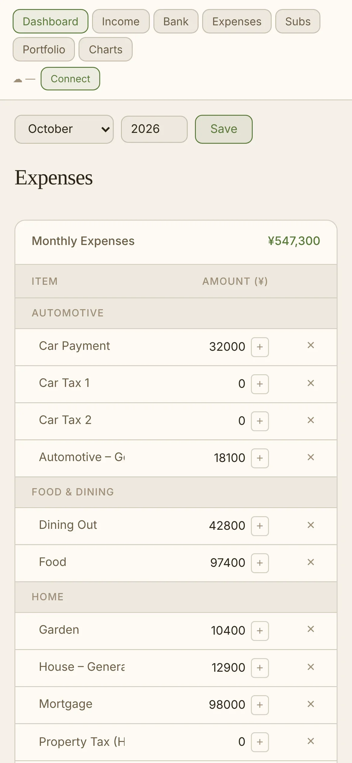 Phone view of the expense list
