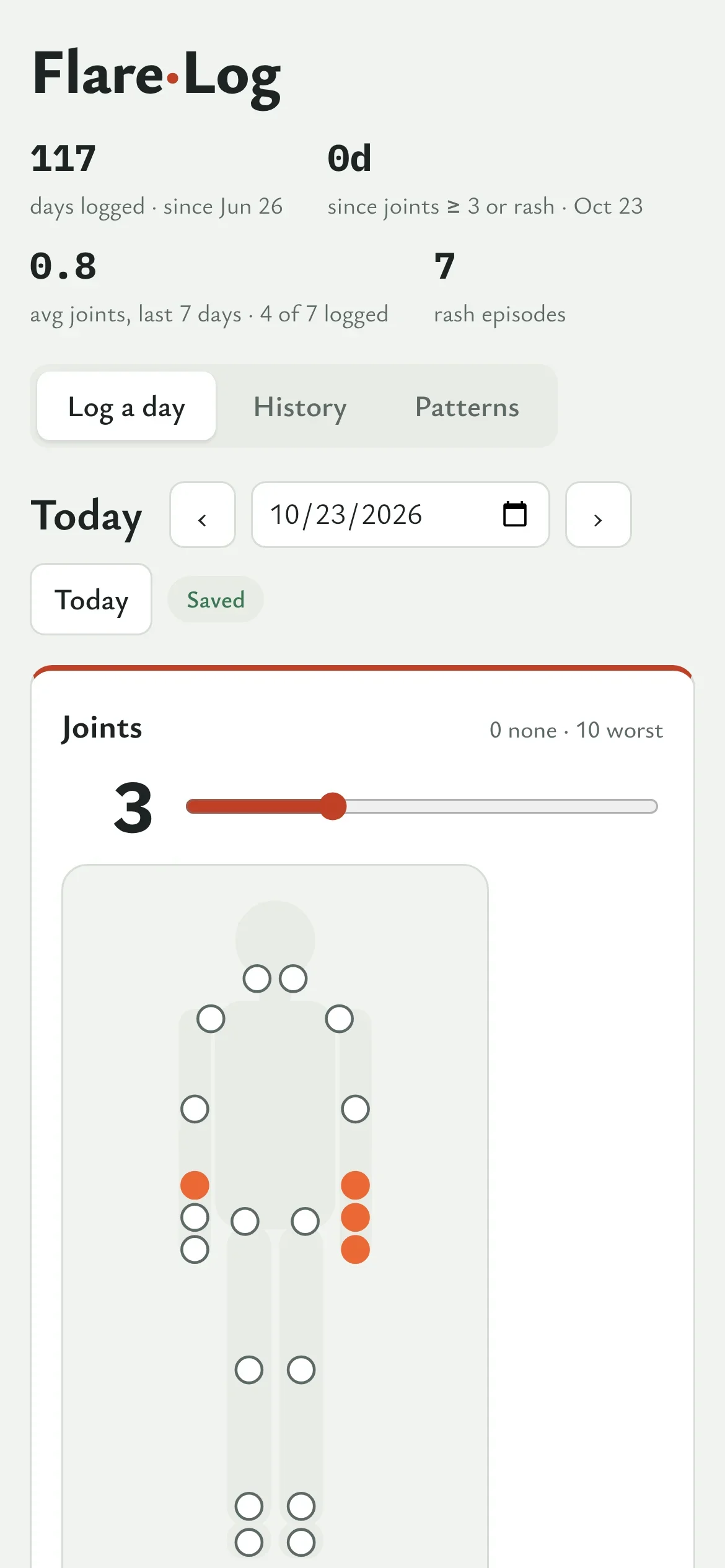 Phone view of the daily log