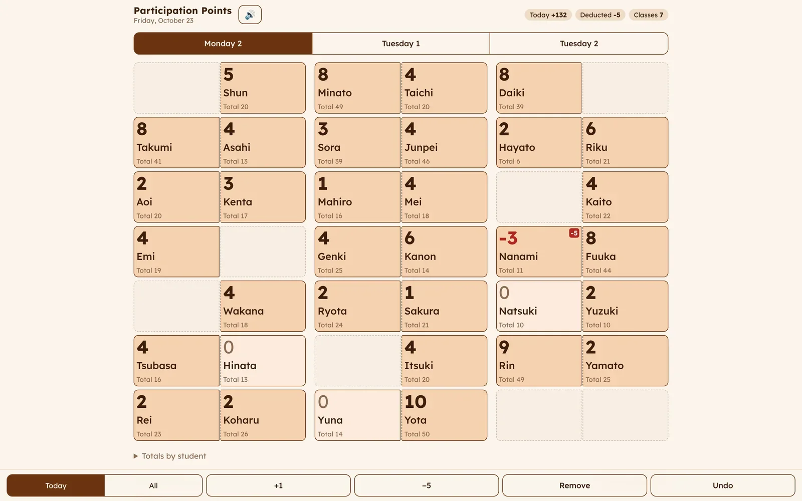 Seating chart on a wide screen with a bottom toolbar